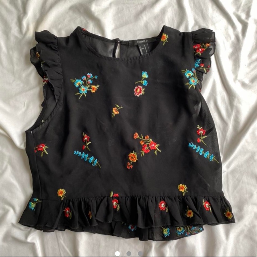 F21 Floral Mesh Crop Top